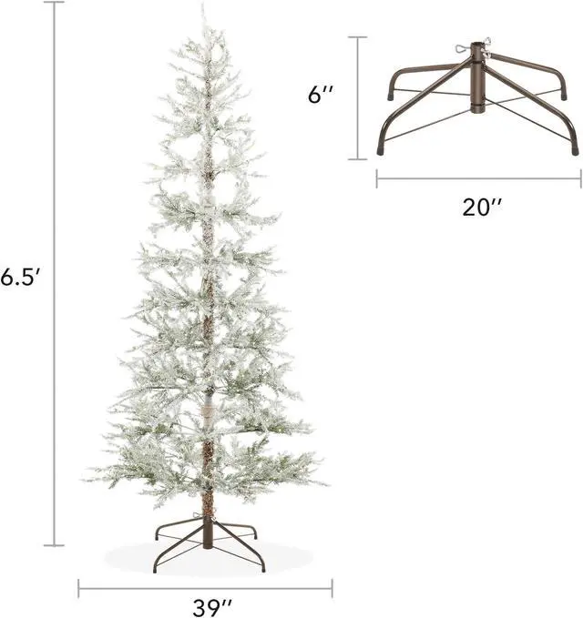 Alt view image 6 of 6 - Casafield 6.5FT Pre-Lit Sparse Flocked Pine Artificial Holiday Christmas Tree with Sturdy Metal Stand
