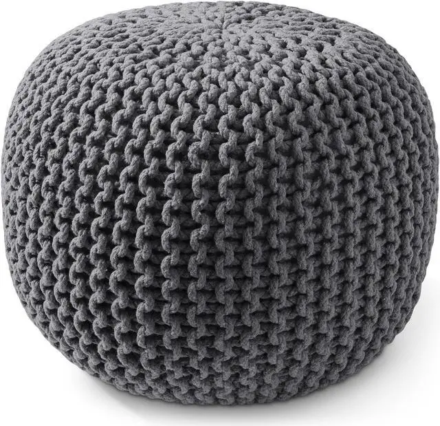 Main image of Casafield Round Pouf Ottoman, Dark Gray - 20" Diameter x 14.5" High Cotton Knit Foot Stool - Boho Floor Pouffe for Living Room, Bedroom, Home Office