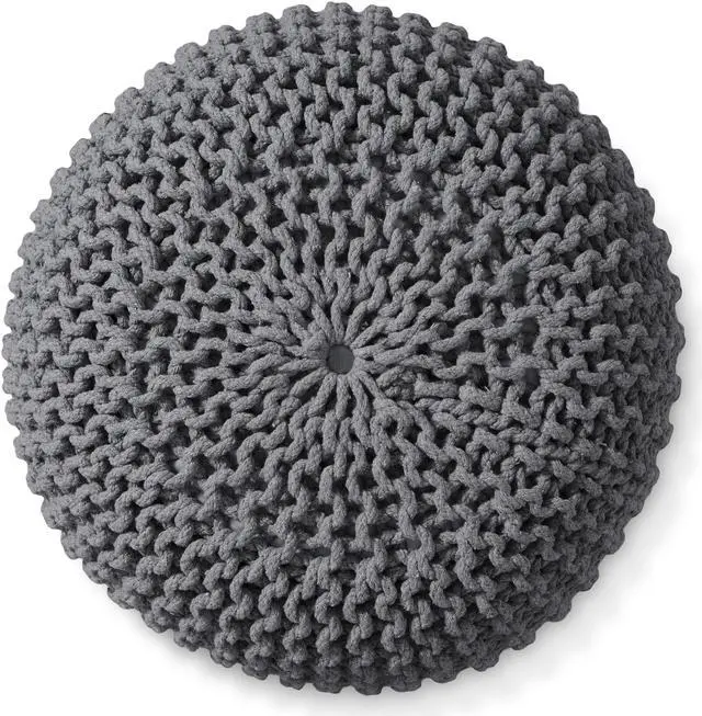 Alt view image 3 of 6 - Casafield Round Pouf Ottoman, Dark Gray - 20" Diameter x 14.5" High Cotton Knit Foot Stool - Boho Floor Pouffe for Living Room, Bedroom, Home Office