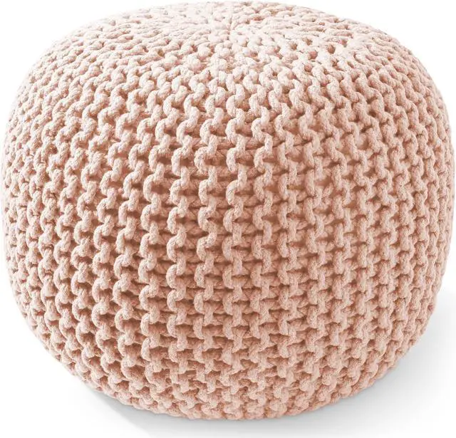 Alt view image 2 of 6 - Casafield Round Pouf Ottoman, Light Pink - 20" Diameter x 14.5" High Cotton Knit Foot Stool - Boho Floor Pouffe for Living Room, Bedroom, Home Office