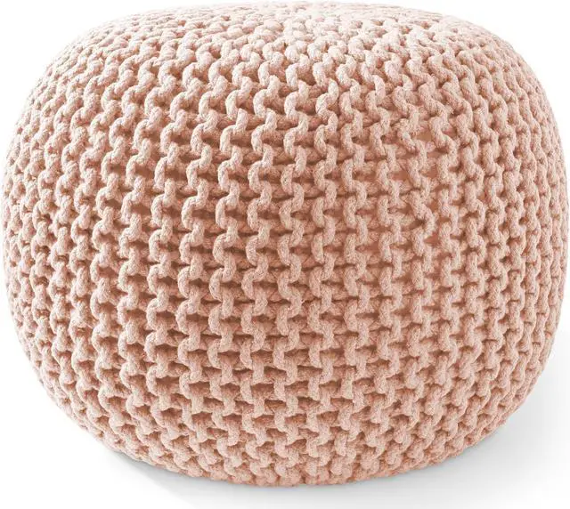 Main image of Casafield Round Pouf Ottoman, Light Pink - 20" Diameter x 14.5" High Cotton Knit Foot Stool - Boho Floor Pouffe for Living Room, Bedroom, Home Office