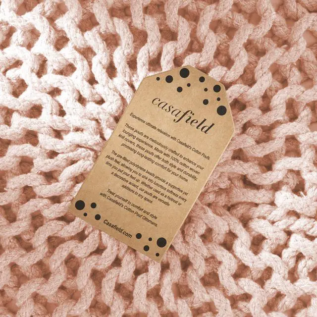 Alt view image 4 of 6 - Casafield Round Pouf Ottoman, Light Pink - 20" Diameter x 14.5" High Cotton Knit Foot Stool - Boho Floor Pouffe for Living Room, Bedroom, Home Office