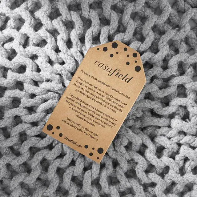 Alt view image 4 of 6 - Casafield Round Pouf Ottoman, Light Gray - 20" Diameter x 14.5" High Cotton Knit Foot Stool - Boho Floor Pouffe for Living Room, Bedroom, Home Office