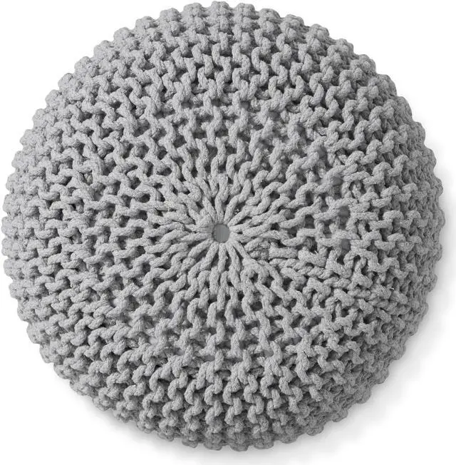 Alt view image 3 of 6 - Casafield Round Pouf Ottoman, Light Gray - 20" Diameter x 14.5" High Cotton Knit Foot Stool - Boho Floor Pouffe for Living Room, Bedroom, Home Office