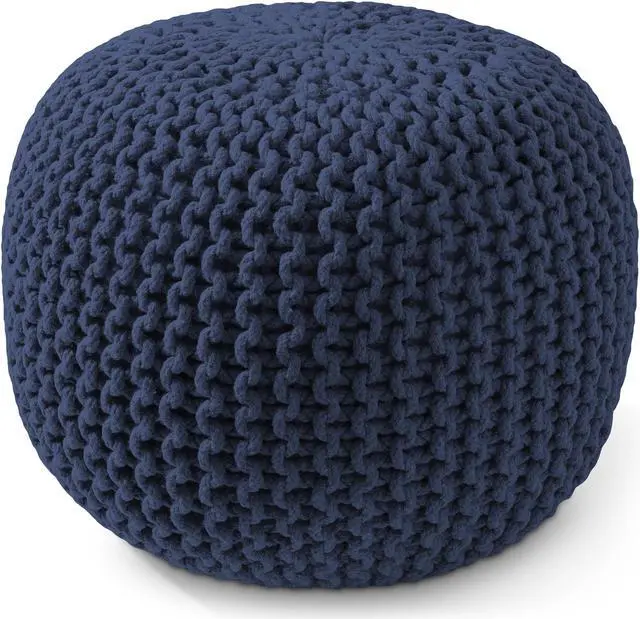 Main image of Casafield Round Pouf Ottoman, Navy Blue - 20" Diameter x 14.5" High Cotton Knit Foot Stool - Boho Floor Pouffe for Living Room, Bedroom, Home Office