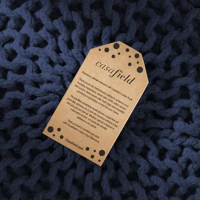 Alt view image 4 of 6 - Casafield Round Pouf Ottoman, Navy Blue - 20" Diameter x 14.5" High Cotton Knit Foot Stool - Boho Floor Pouffe for Living Room, Bedroom, Home Office