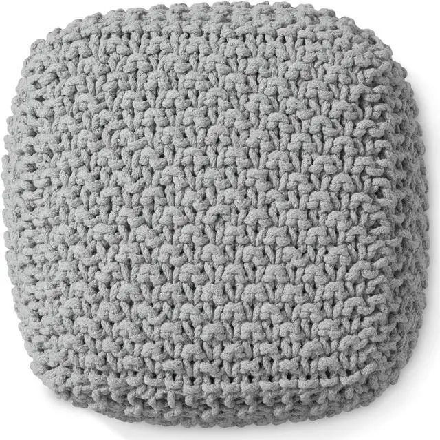 Alt view image 3 of 6 - Casafield Square Pouf Ottoman, Light Gray 18.5" W x 18.5" D x 14.5" H Cotton Knit Foot Stool - Boho Floor Pouffe for Living Room, Bedroom, Home Office