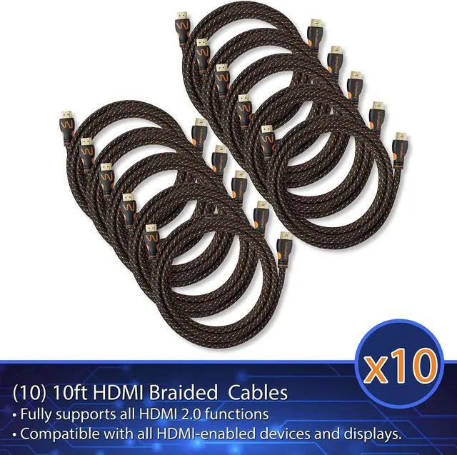 Alt view image 6 of 6 - LegitWire 10 ft 4K High Speed HDMI Cables, 10 Pack - 18Gbps HDMI 2.0 (4K @ 60hz HDR UHD 4:4:4 Chroma) - Ethernet - Locking Head - Deep Color Ultra HD with ARC, 3D, HDCP 2.2, 28AWG, Gold Plated
