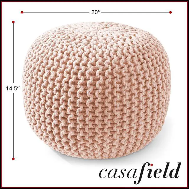 Alt view image 6 of 6 - Casafield Round Pouf Ottoman, Light Pink - 20" Diameter x 14.5" High Cotton Knit Foot Stool - Boho Floor Pouffe for Living Room, Bedroom, Home Office