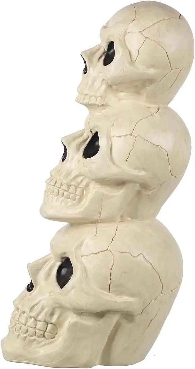 Alt view image 4 of 6 - BOO BOX Stacked Skulls with LED Eyes and Sound, 27.5" Scary Skeleton Halloween Decoration for Home, Porch, or Yard Indoor Outdoor