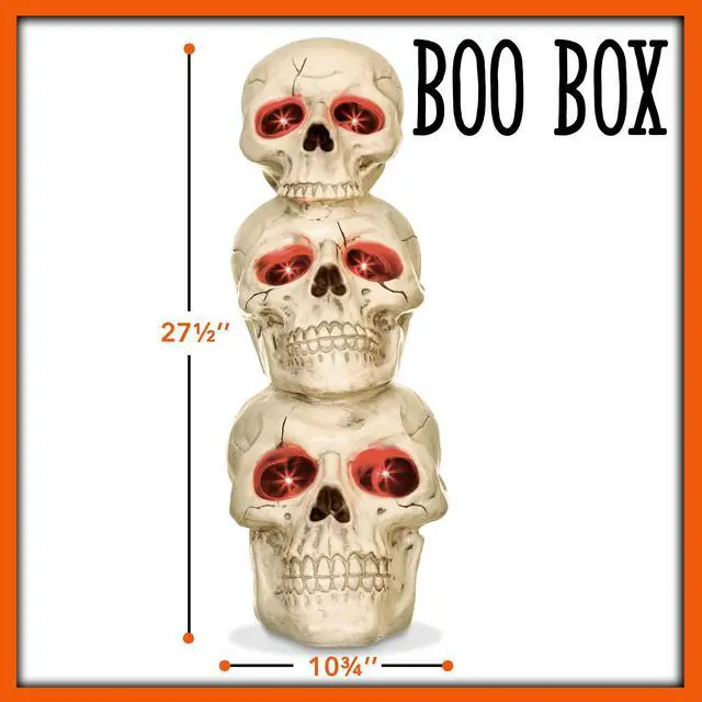 Alt view image 5 of 6 - BOO BOX Stacked Skulls with LED Eyes and Sound, 27.5" Scary Skeleton Halloween Decoration for Home, Porch, or Yard Indoor Outdoor