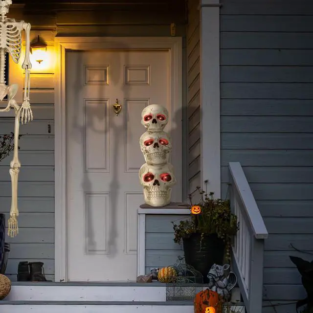 Alt view image 6 of 6 - BOO BOX Stacked Skulls with LED Eyes and Sound, 27.5" Scary Skeleton Halloween Decoration for Home, Porch, or Yard Indoor Outdoor