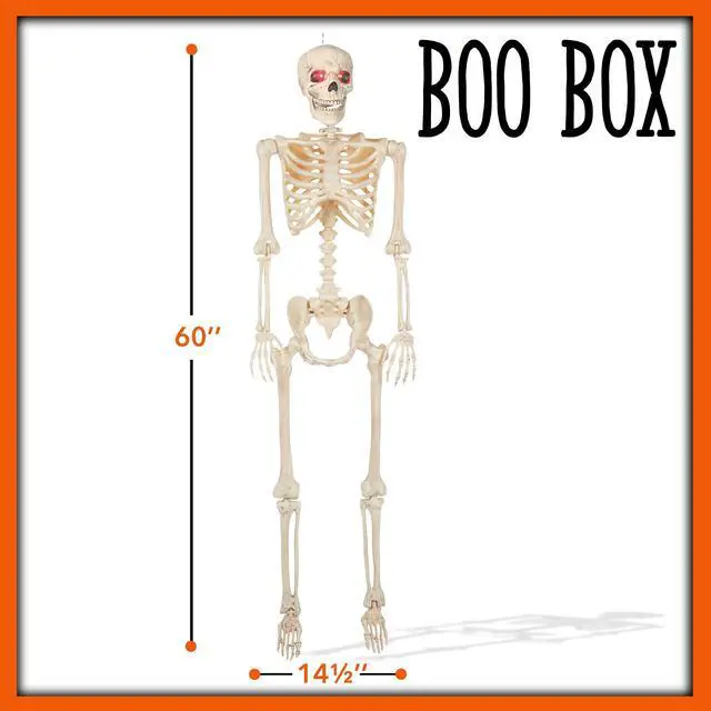 Alt view image 6 of 6 - BOO BOX 5' Animated Full Size Skeleton, Halloween Decorations for Outside, Porch or Yard with Light-up Eyes and Speaker