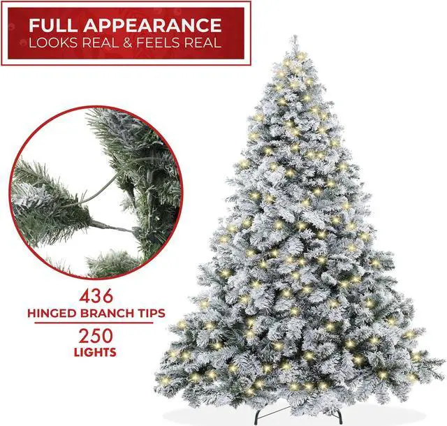 Alt view image 3 of 6 - Casafield 4.5FT Pre-Lit Realistic Snow-Flocked Pine Artificial Holiday Christmas Tree with Sturdy Metal Stand