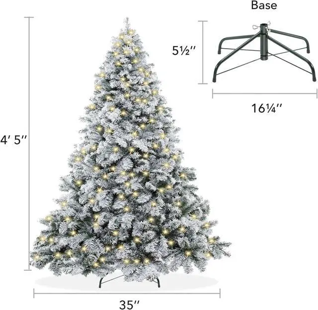 Alt view image 6 of 6 - Casafield 4.5FT Pre-Lit Realistic Snow-Flocked Pine Artificial Holiday Christmas Tree with Sturdy Metal Stand