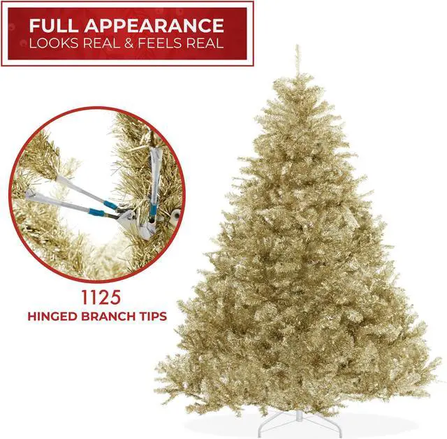 Alt view image 2 of 6 - Casafield 6FT Champagne Gold Tinsel Artificial Holiday Christmas Tree with Sturdy Metal Stand