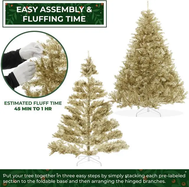 Alt view image 3 of 6 - Casafield 6FT Champagne Gold Tinsel Artificial Holiday Christmas Tree with Sturdy Metal Stand
