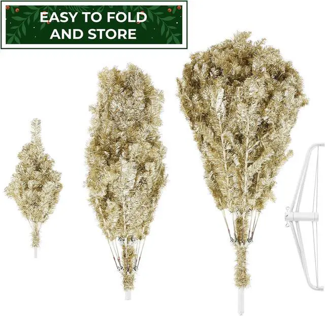 Alt view image 6 of 6 - Casafield 6FT Champagne Gold Tinsel Artificial Holiday Christmas Tree with Sturdy Metal Stand