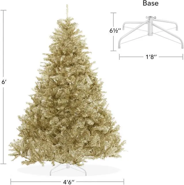 Alt view image 5 of 6 - Casafield 6FT Champagne Gold Tinsel Artificial Holiday Christmas Tree with Sturdy Metal Stand