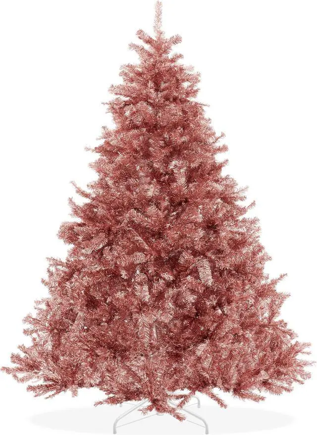 Main image of Casafield 6FT Rose Gold Tinsel Artificial Holiday Christmas Tree with Sturdy Metal Stand