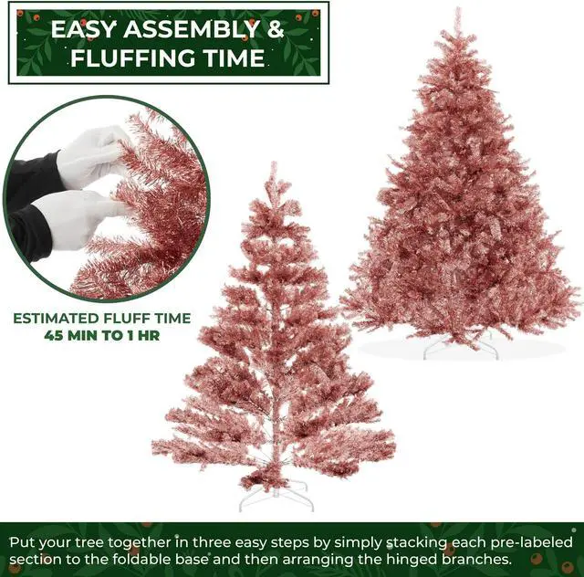 Alt view image 3 of 6 - Casafield 6FT Rose Gold Tinsel Artificial Holiday Christmas Tree with Sturdy Metal Stand