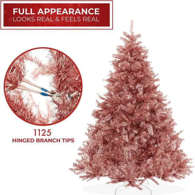 Alt view image 2 of 6 - Casafield 6FT Rose Gold Tinsel Artificial Holiday Christmas Tree with Sturdy Metal Stand