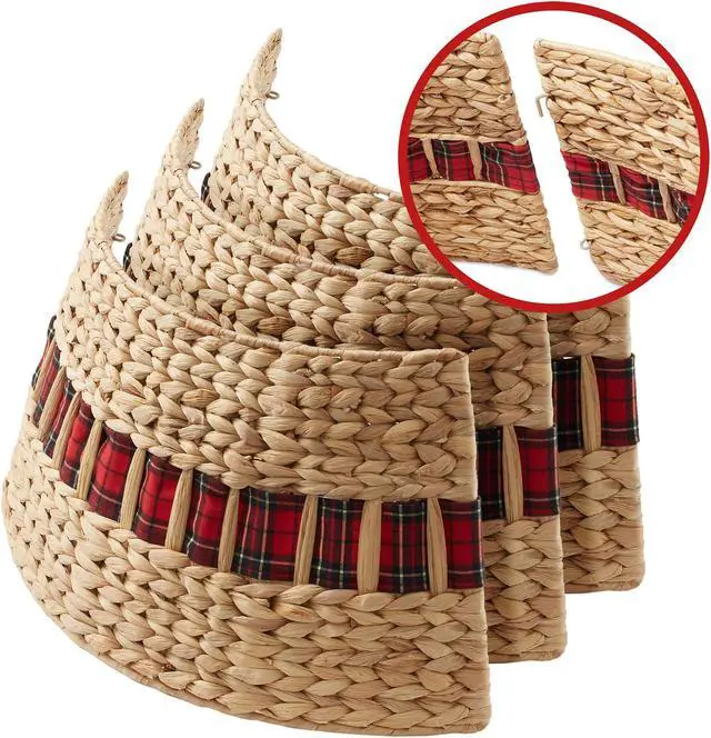 Alt view image 5 of 6 - Casafield 24-Inch Christmas Tree Collar, Water Hyacinth Woven Farmhouse Tree Base Cover with Cord Cut Out, Natural