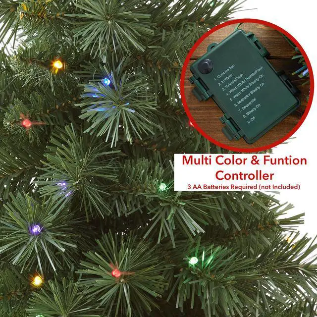 Alt view image 3 of 6 - Casafield 2FT Pre-Lit Artificial Mini Christmas Tree, Green Fir Tabletop Holiday Tree with White and Multicolor Lights, Velvet Bag Base