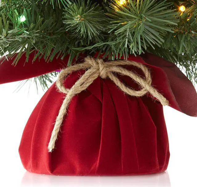 Alt view image 5 of 6 - Casafield 2FT Pre-Lit Artificial Mini Christmas Tree, Green Fir Tabletop Holiday Tree with White and Multicolor Lights, Velvet Bag Base