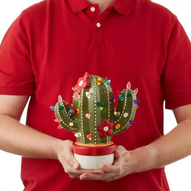 Alt view image 4 of 6 - Casafield Ceramic Christmas Cactus, Hand Painted Green Pre-Lit Cactus with 92 Multi Color Lights