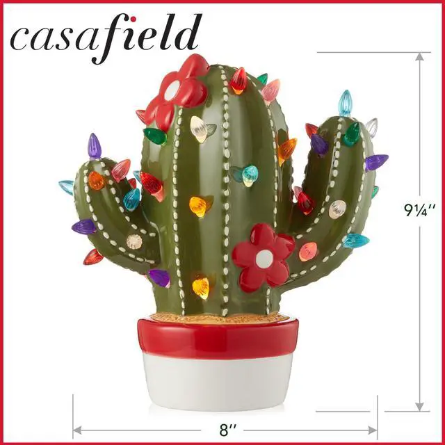 Alt view image 6 of 6 - Casafield Ceramic Christmas Cactus, Hand Painted Green Pre-Lit Cactus with 92 Multi Color Lights