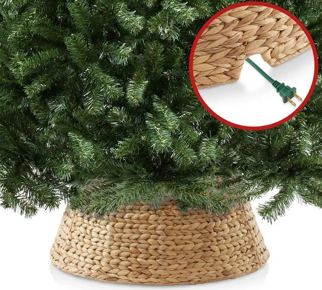 Alt view image 4 of 6 - Casafield 24-Inch Christmas Tree Collar, Woven Water Hyacinth Tree Base Cover with Cord Cut Out, Natural