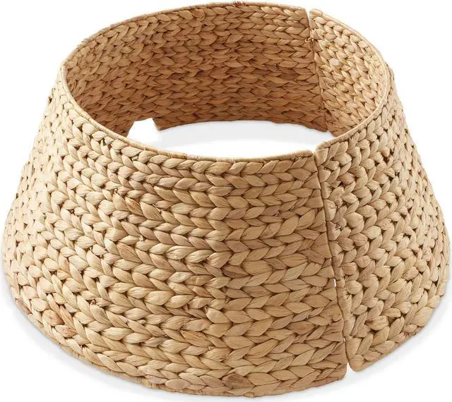 Main image of Casafield 24-Inch Christmas Tree Collar, Woven Water Hyacinth Tree Base Cover with Cord Cut Out, Natural
