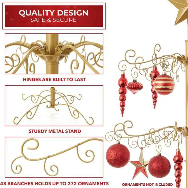 Alt view image 4 of 6 - Casafield Ornament Display Stand - 6' Gold Wrought Iron Christmas Tree Ornament Holder