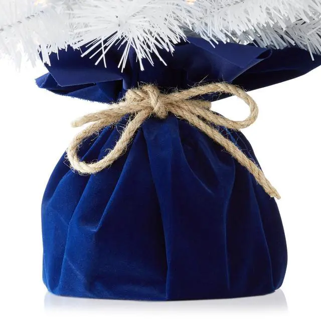 Alt view image 5 of 6 - Casafield 2FT Pre-Lit Artificial Mini Christmas Tree, White Tabletop Holiday Tree with White Lights and Velvet Bag Base