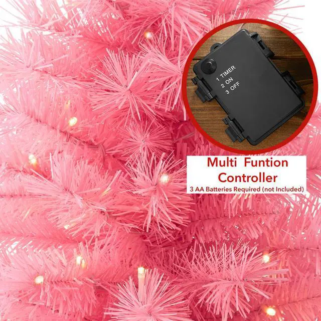 Alt view image 2 of 6 - Casafield 2FT Pre-Lit Artificial Mini Christmas Tree, Pink Tabletop Holiday Tree with White Lights and Velvet Bag Base