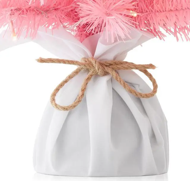 Alt view image 5 of 6 - Casafield 2FT Pre-Lit Artificial Mini Christmas Tree, Pink Tabletop Holiday Tree with White Lights and Velvet Bag Base