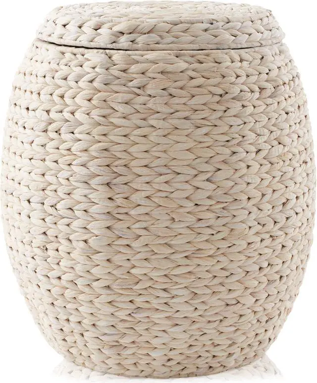 Alt view image 3 of 6 - Casafield Round Storage Basket with Lid - Whitewash, Handwoven Water Hyacinth Organizer for Laundry, Blankets, Plants, Bedroom, Living Room, Home Office