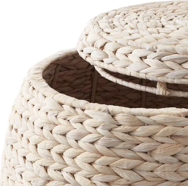 Alt view image 5 of 6 - Casafield Round Storage Basket with Lid - Whitewash, Handwoven Water Hyacinth Organizer for Laundry, Blankets, Plants, Bedroom, Living Room, Home Office