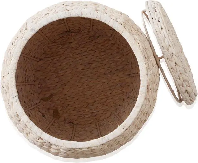 Alt view image 4 of 6 - Casafield Round Storage Basket with Lid - Whitewash, Handwoven Water Hyacinth Organizer for Laundry, Blankets, Plants, Bedroom, Living Room, Home Office