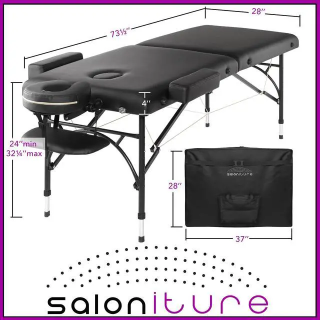 Alt view image 6 of 6 - Saloniture Professional Portable Lightweight Bi-Fold Massage Table with Aluminum Legs - Includes Headrest, Face Cradle, Armrests and Carrying Case - Black