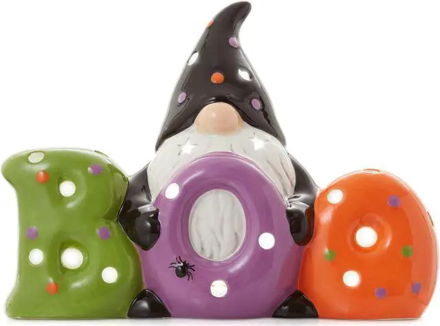 Main image of Casafield Ceramic Halloween BOO Gnome, Hand Painted Pre-Lit LED Gnome Tabletop Decor