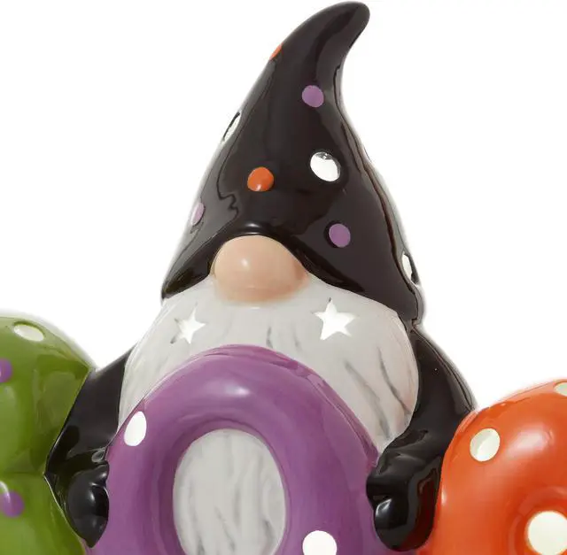 Alt view image 3 of 6 - Casafield Ceramic Halloween BOO Gnome, Hand Painted Pre-Lit LED Gnome Tabletop Decor