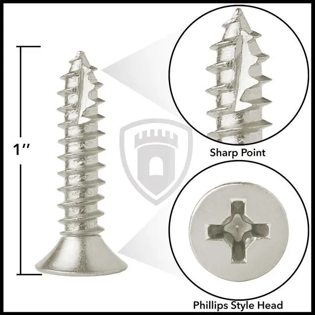 Alt view image 4 of 6 - Cauldham Satin Nickel Wood Screws #9 x 1 Inch for Door Hinges - 25 pack