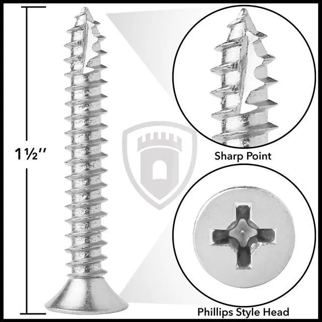 Alt view image 4 of 6 - Cauldham Chrome Wood Screws #9 x 1-1/2 Inch for Door Hinges - 25 pack