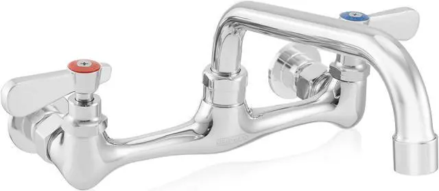 Main image of GRIDMANN Commercial Sink Faucet, 8" Center Wall Mount No Lead Faucet, 8" Swivel Spout, Dual Lever Handles, Brass Construction, Chrome Polished Finish