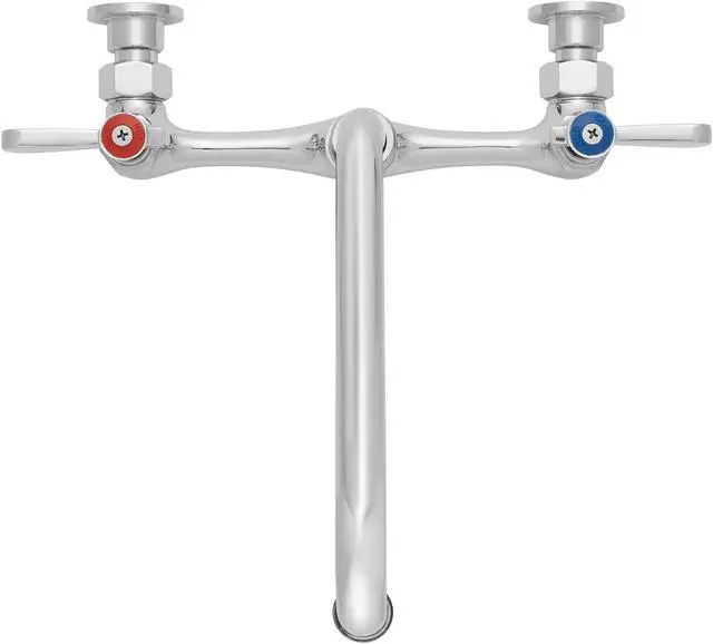 Alt view image 2 of 6 - GRIDMANN Commercial Sink Faucet, 8" Center Wall Mount No Lead Faucet, 8" Swivel Spout, Dual Lever Handles, Brass Construction, Chrome Polished Finish