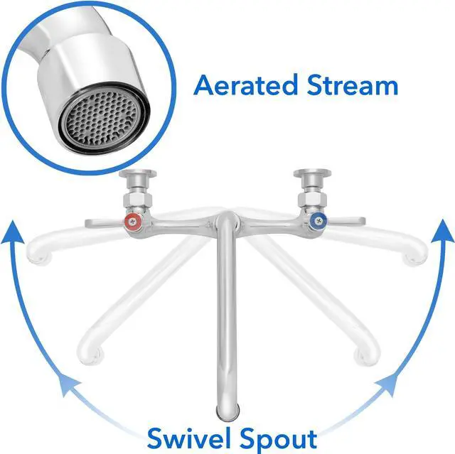 Alt view image 6 of 6 - GRIDMANN Commercial Sink Faucet, 8" Center Wall Mount No Lead Faucet, 8" Swivel Spout, Dual Lever Handles, Brass Construction, Chrome Polished Finish