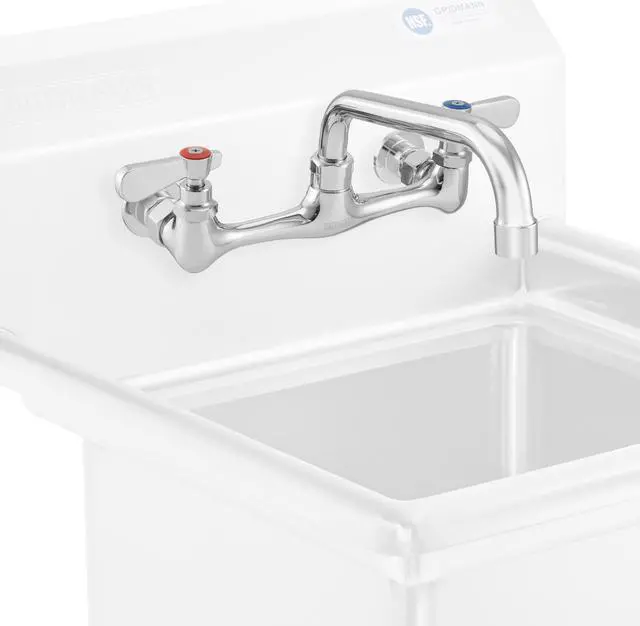 Alt view image 3 of 6 - GRIDMANN Commercial Sink Faucet, 8" Center Wall Mount No Lead Faucet, 8" Swivel Spout, Dual Lever Handles, Brass Construction, Chrome Polished Finish