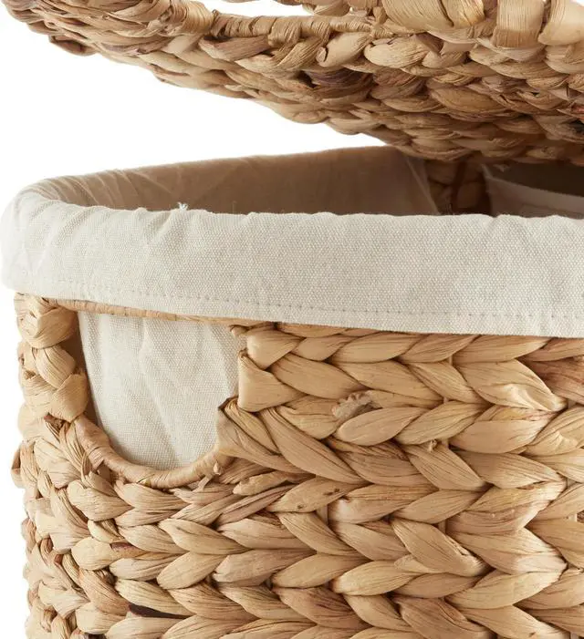 Alt view image 5 of 6 - Casafield Oval Laundry Hamper with Lids and Removable Liner Bags - Natural, Woven Water Hyacinth 2-Section Laundry Basket Sorter for Clothes and Towels